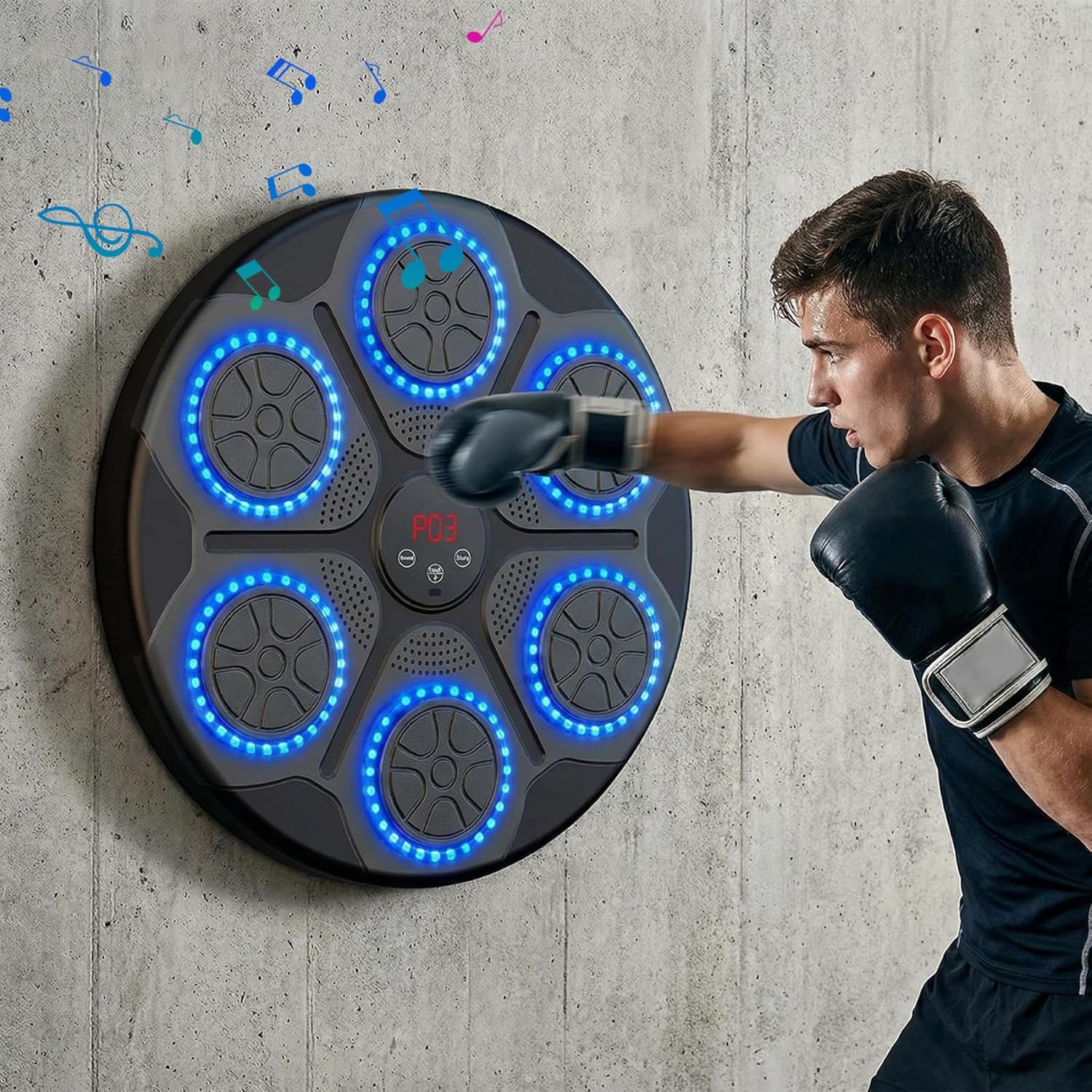 Music Boxing Machine Wall Mounted Boxing Machine with Lights & Musics Wireless Connection Punching Workout Equipment for Kids Home Gym