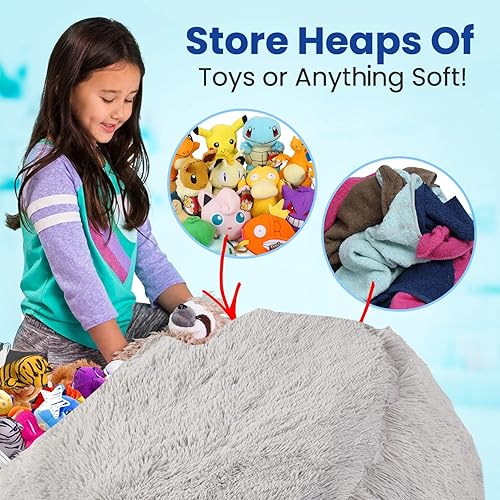 Miniatura 9 de Cheer Collection Puf con asa, sillas de piso de pelo largo para niños como almacenamiento de animales de peluche y organizador de juguetes, lavable