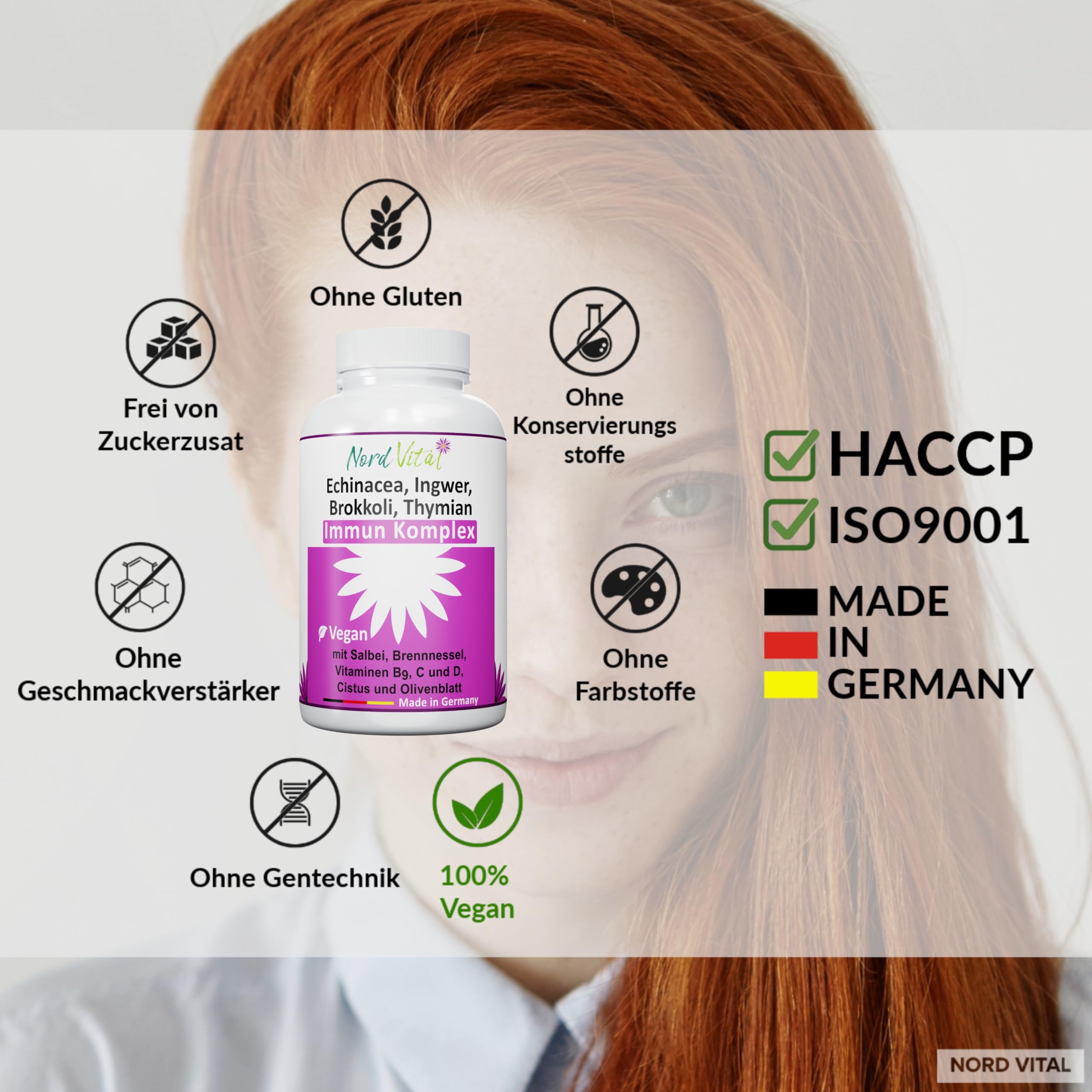 Echinacea Komplex mit 15 aktiven Inhaltsstoffen – Premium Immun-Komplex aus Echinacea, Brokkoli, Ingwer, Salbei, Brennnessel, Cistus, Olivenblatt, Vitamin C, B9, D, Zink & Selen – Made in Germany