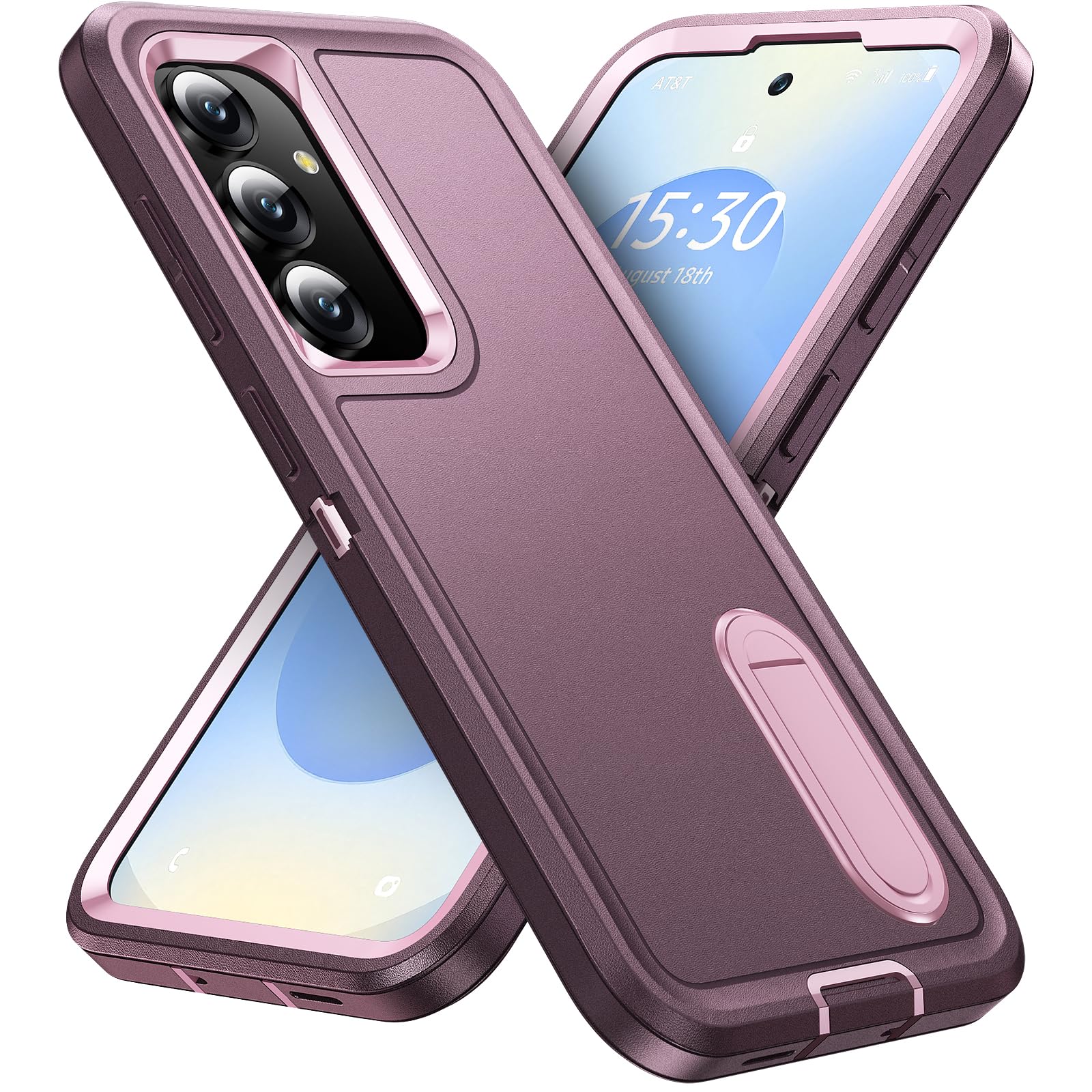 BaHaHoues for Samsung Galaxy S25 Case with Built in Kickstand, Shockproof/DropProof Military Grade Protective Cover for Galaxy S25 (Night Purple/Baby Pink)