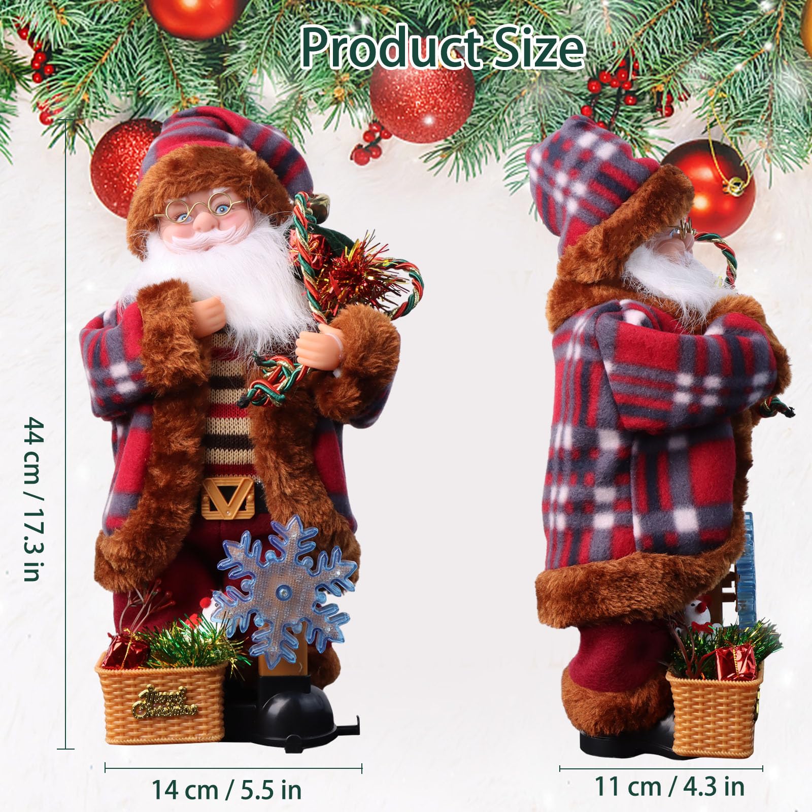Suewidfay śpiewająca tańcząca figurka Świętego Mikołaja, 35 CM / 14 cali, figurka Świętego Mikołaja stojąca z muzyką i światłami, ozdoba świąteczna na Boże Narodzenie, dekoracja domu na Święta
