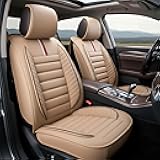 Car Seat Covers Premium Waterproof Faux Leather Cushion Universal Accessories Fit SUV Truck Sedan Automotive Vehicle Auto Interior Protector Front Pair (OS-001 Tan)
