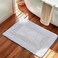 KEMA 17x24 Cotton Reversible Bath Mat - Ultra Soft Plush Water Absorbent Quick Dry Rug for Shower Tub Bathroom Kitchen White