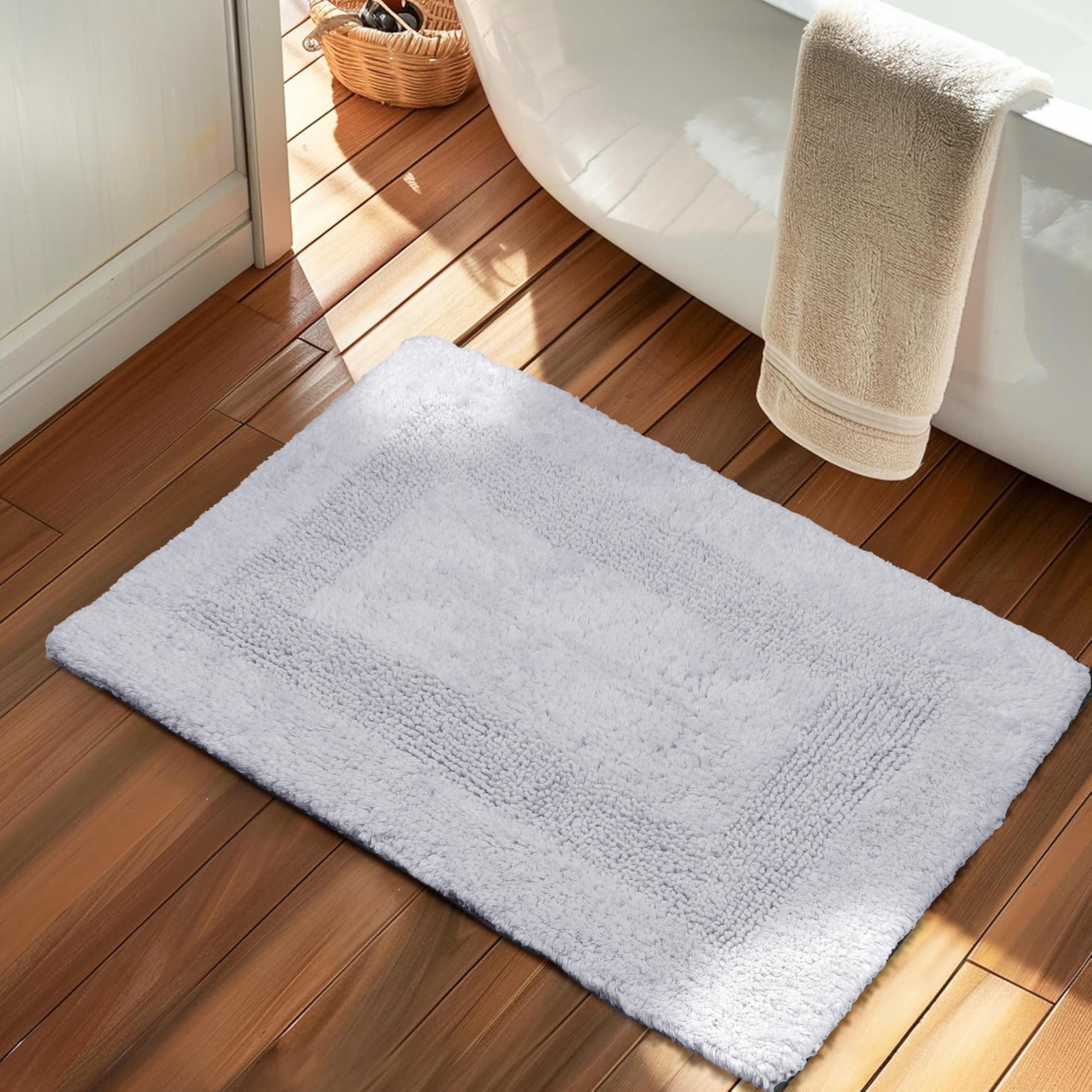 KEMA Bathroom Rugs 17"x24", Cotton Reversible Bath Mat for Bathroom Ultra Soft Plush Bath Rugs Water Absorbent Quick Dry Thick Floor Mats for Shower,