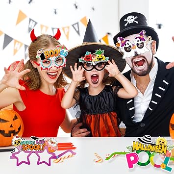 HOWAF 12pcs Summer Halloween Paper Eyeglasses, Spooky Summer Party Photo Booth Props Glasses Frame, Hawaii Themed Hallows' Eve Paper Glasses, Hawaii Halloween Party Costume Ghost Eyewear