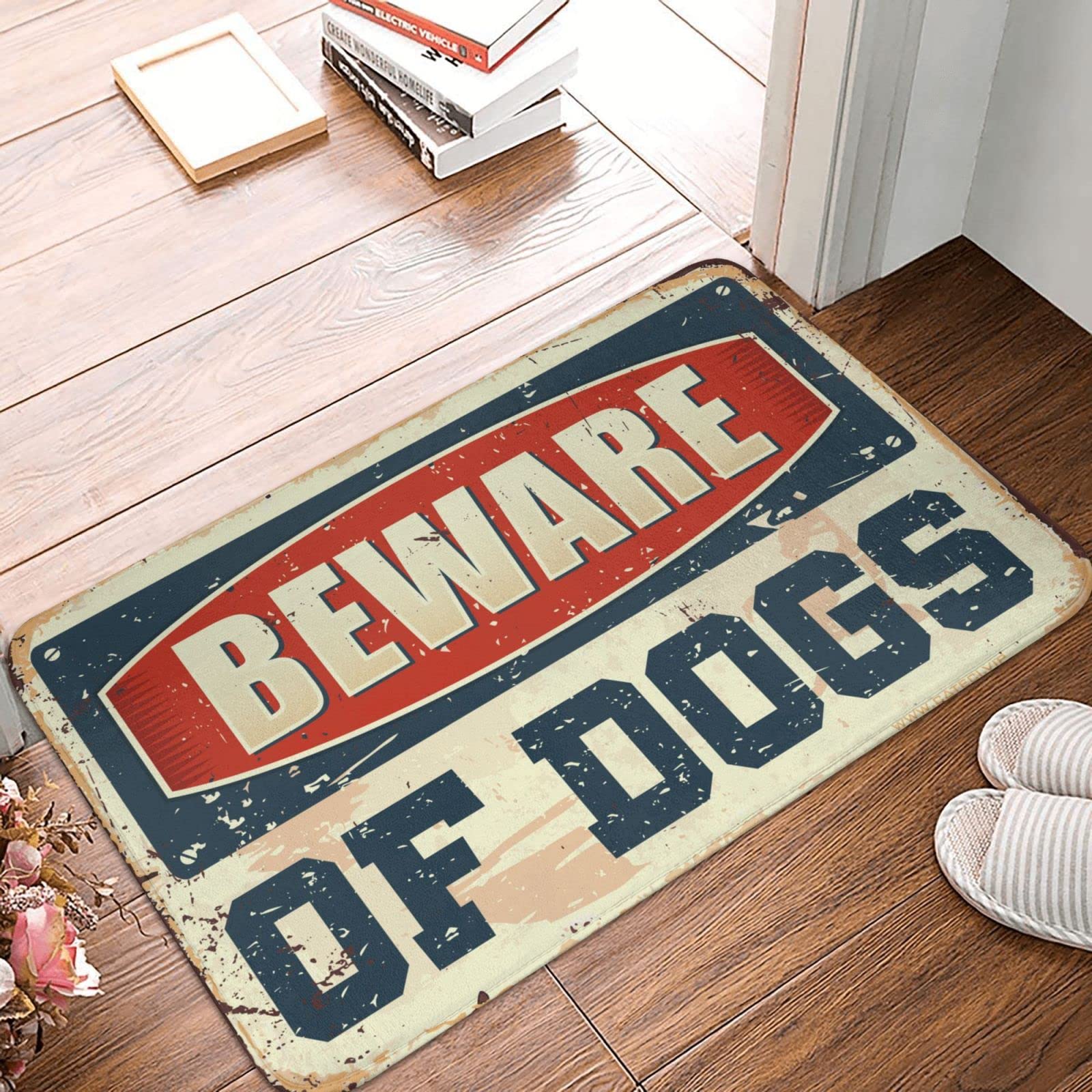 Tapis rétro méfiez-vous des chiens COTECI : égayez votre entrée vintage 50x80 cm
