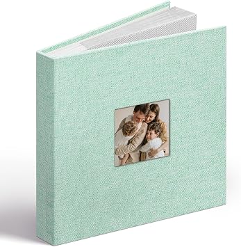Vienrose Linen Photo Album 6x4 with Cover Window, 48 Pockets Acid-Free Pages Picture with Memo Areas, Memory Book Gift for Wedding, Family, Baby, Anniversary Green