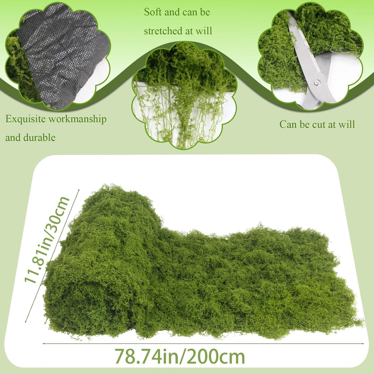 ACRYCS Fake Moss Rug Dark Green 12" x 79" Faux Moss for Table Runner Decorating Artificial Grass for Indoor Plants Wall Crafts DIY Table Centerpieces Fairy Woodland Garden Floral Wedding 30x200cm