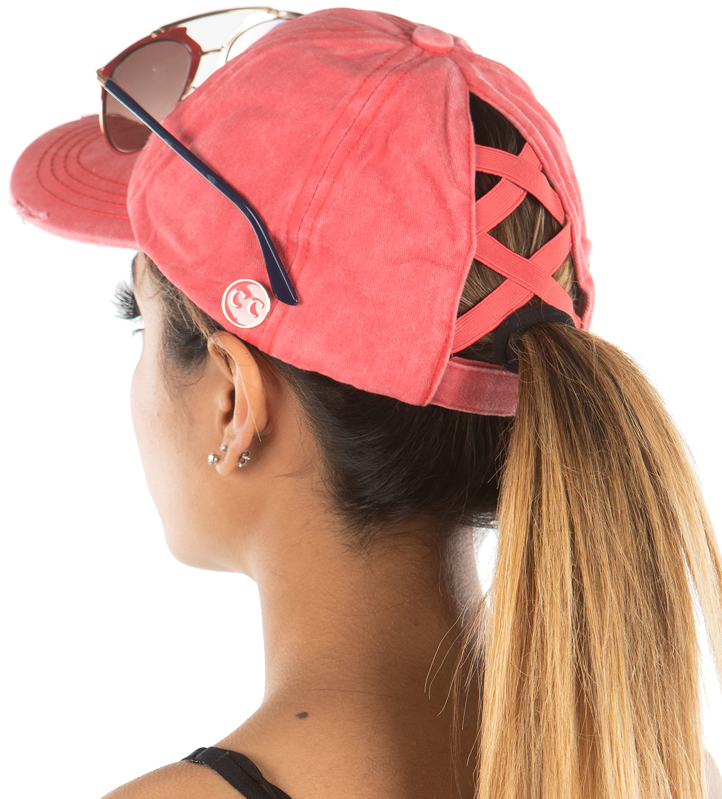 Funky JunqueCriss Cross Hat Womens Ponytail Messy Bun Side Buttons Baseball Cap