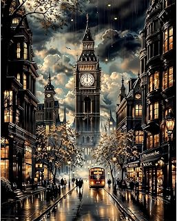 Streetscape Paint by Number Adult,Canvas Paint by Numbers for Adults Rainy Night,DIY Acrylic Oil Paint by Number for Adults for Home Decor Gifts 16x20 Inch