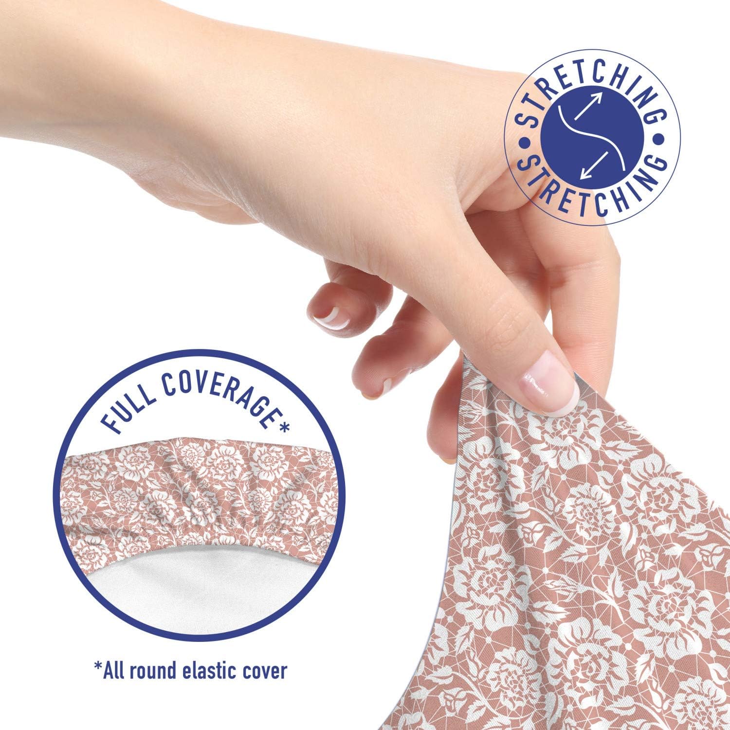 Lunarable Peach Pink Office Chair Slipcover, Lace Inspired Monochromatic Floral Vernal Mesh Ornamental Roses Composition, Protective Stretch Decorative Fabric Cover, Standard Size, White Blush