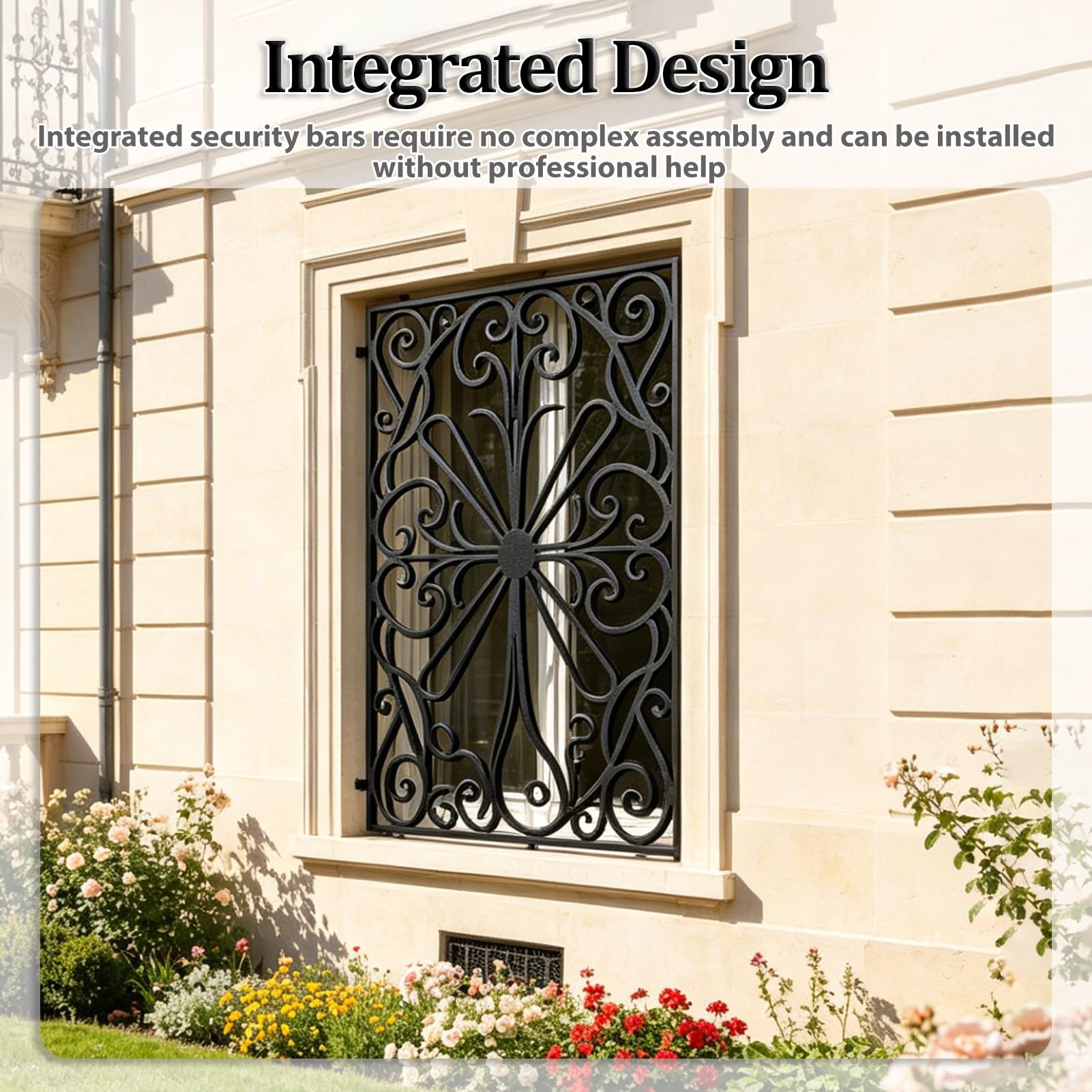 Reja Ventana Reja de Seguridad Grande de Hierro con Diseño Floral para Ventanas, Reja de Seguridad Vintage Resistente Ventanas, Barras Seguridad Integradas Antirrobo(W40xH40cm/16x16in)