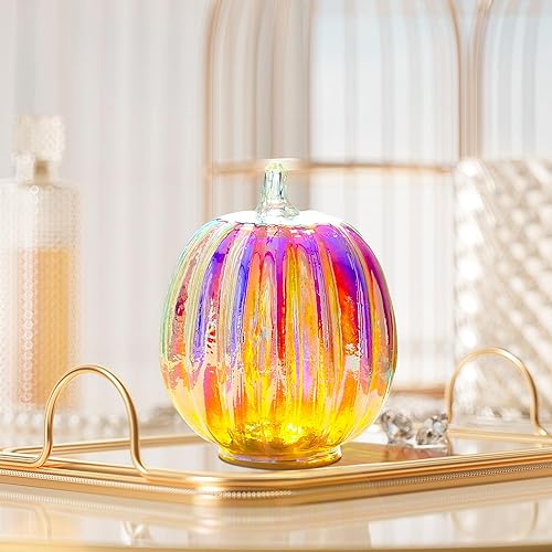 Miniatura 2 de Romingo Luz de calabaza de cristal de mercurio con temporizador para decoraciones de calabaza de Halloween, decoración de otoño y Acción de Gracias,