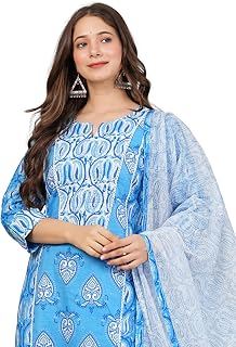 Amayra Women's Pure Cotton Printed Straight Kurta Set with Palazzo Pants & Dupatta- Ethnic Wear Price In India