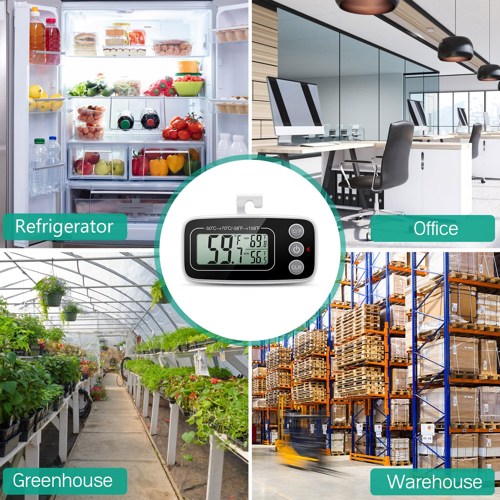 Termometro Digitale Per Frigorifero E Congelatore ORIA - 2 Pezzi, Con Magnete E Gancio