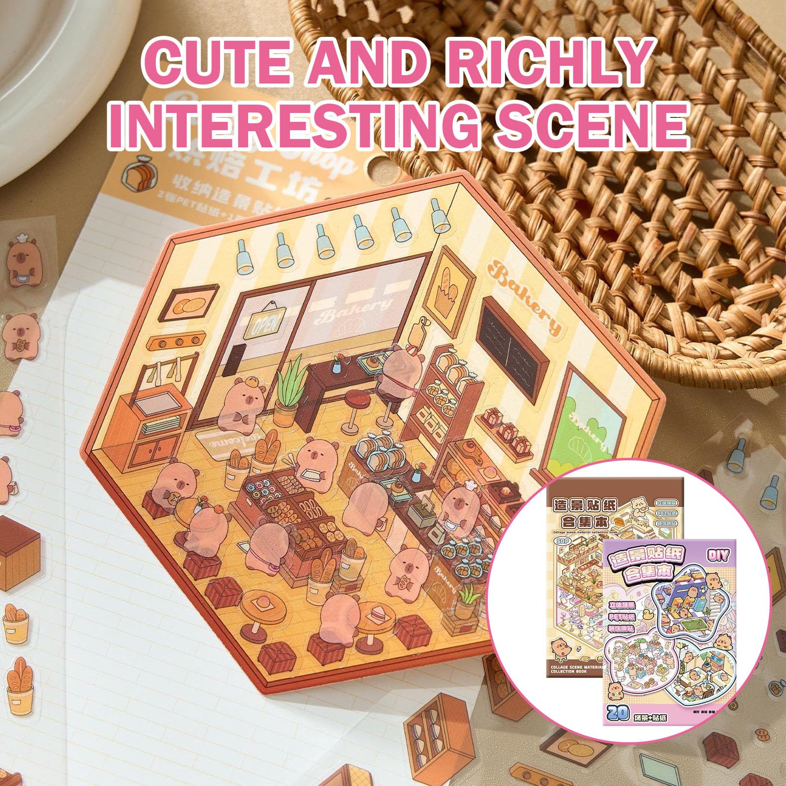 40 Sets Libro de Pegatinas 3D con Escenas DIY Scene Stickers para Stress Relief Adulto Niño Adolescente