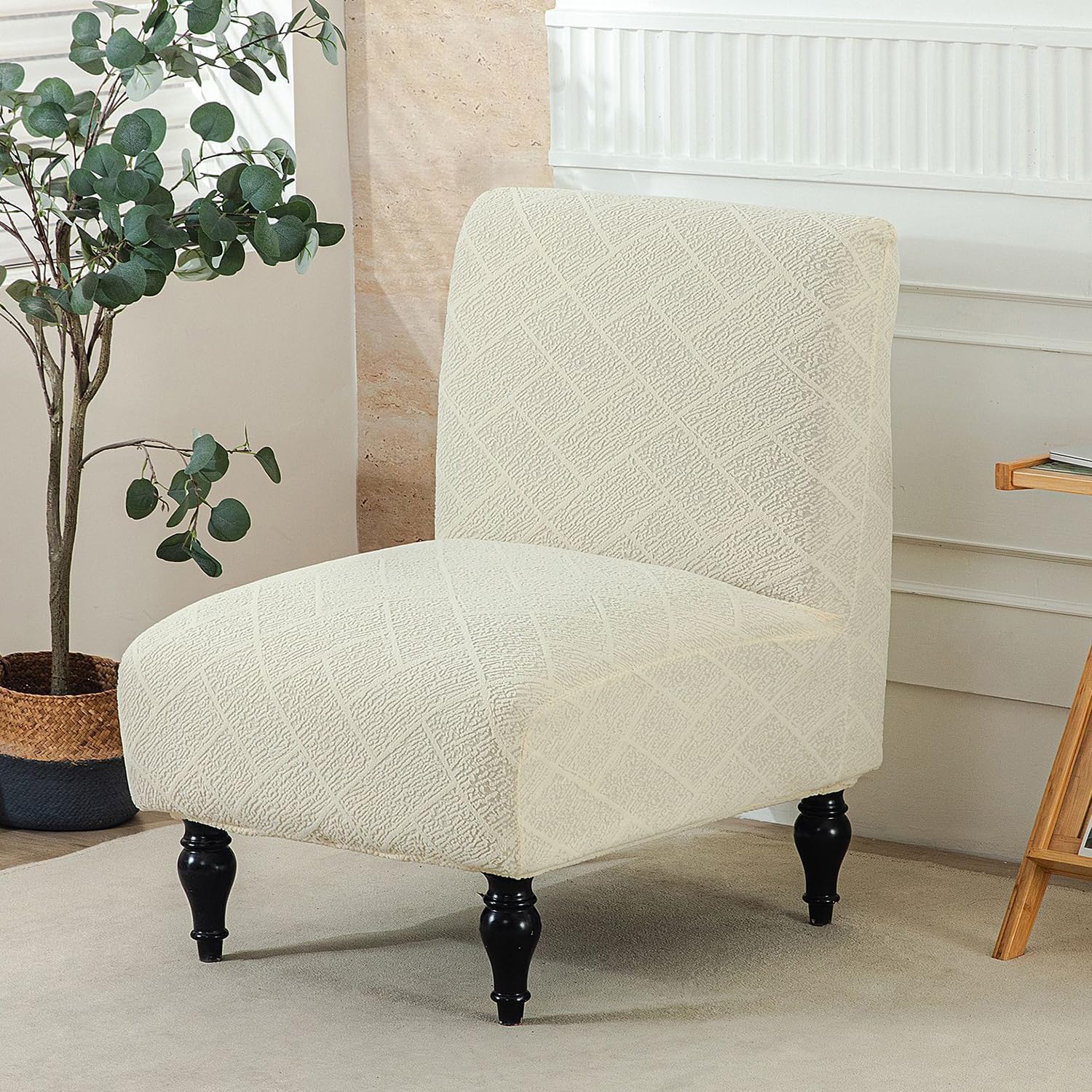 Greyb,Chair Cover*1, Luxury Armless Chair Cover Solid Color Armless Chair Slipcovers Stretch Polyester Fabric Removable Furniture Protector for Dining Living Room Hotel Bedroom