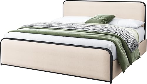 Miniatura 25 de SOFTSEA Cama de plataforma tapizada tamaño Queen con cajón de almacenamiento, marco de cama tapizado con cabecera con respaldo de alas, soporte de