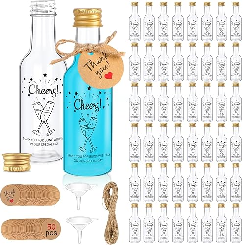 AerWo 100 mini botellas de licor de boda con tapa de 1.7 onzas líquidas, reutilizables vacías de plástico acrílico, botellas pequeñas de licor,