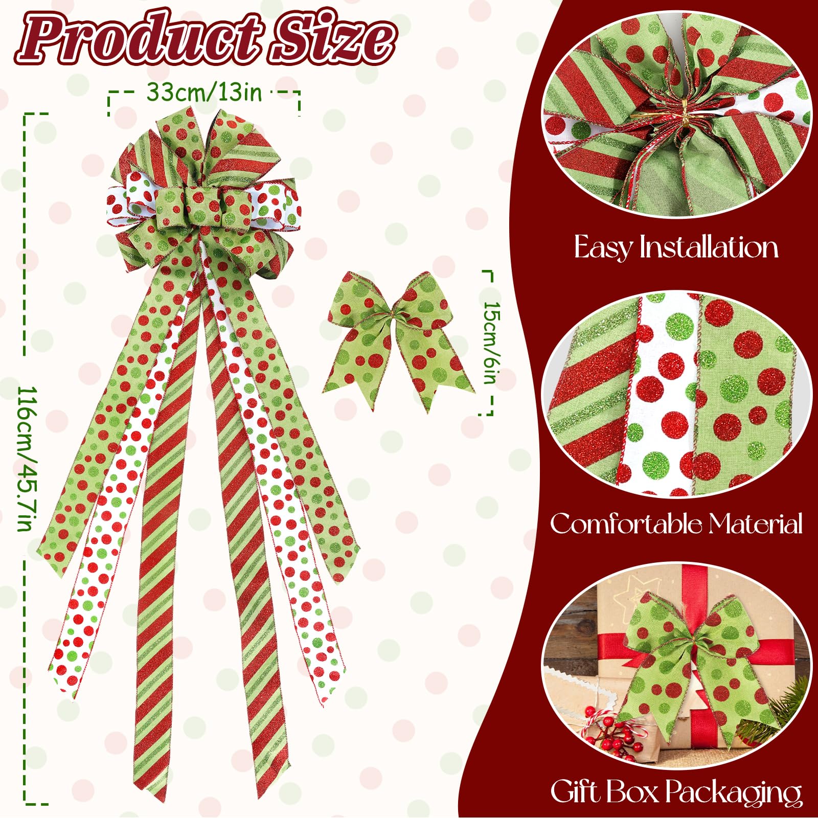 Miucat 6PCS Christmas Tree Topper Wreath Bow Set - Large Red & Green Bow (45