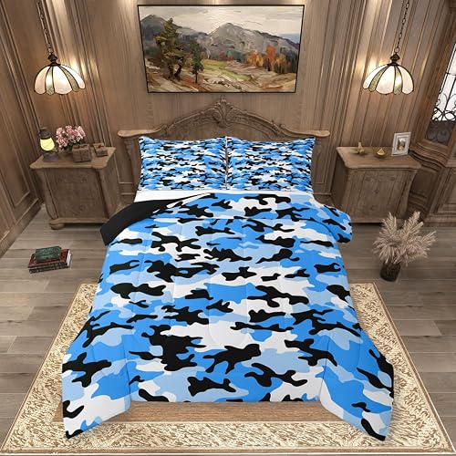 Erosebridal Blue Camouflage King Comforter Set Camo Militarily Tie Dye Bedding S