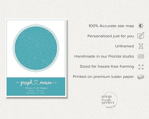 Vista 30 de Personalized Star Map With Specific Dates & Place - Custom Constellation Map Print, Unframed - Special Occasion Star Chart Wall Art - Great Black