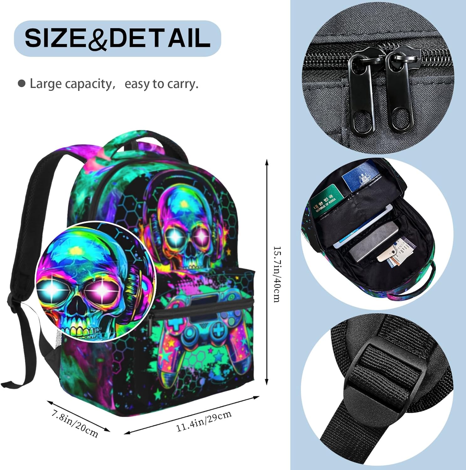 Backpack For Kids Gaming School Backpack For Boys Graffiti Video Game Bookbag For Kids Children Teens Elementary Middle School Ages 6-18 Back Pack - Image 2