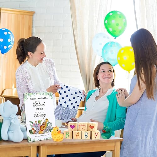 Miniatura 6 de Osgal Kit de letreros para juegos de baby shower, 78 piezas, incluye decoración de un bloque, 42 piezas de bloques de madera en blanco, 30