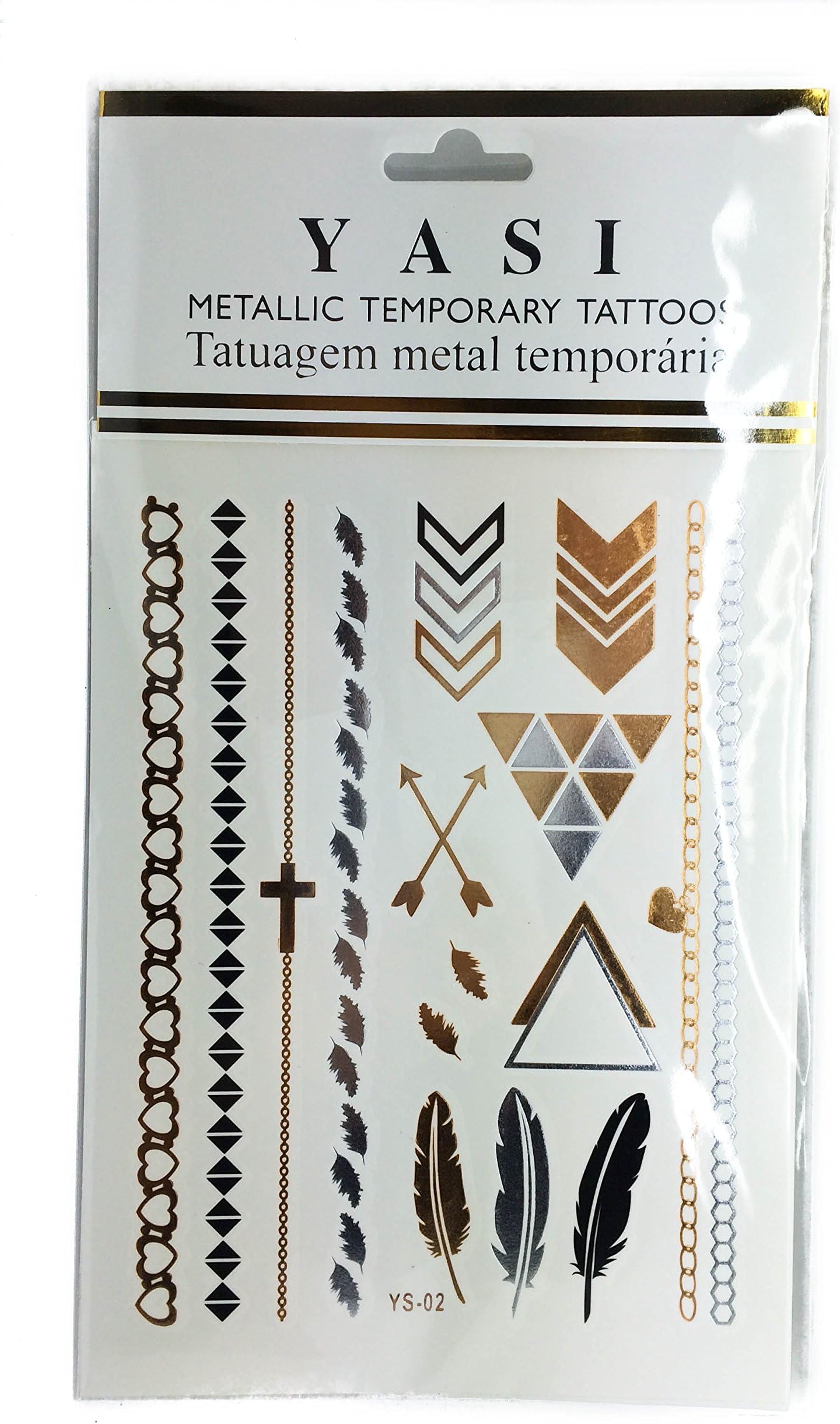 Yasi Metallic Temporary Tattos - Feathers, Arrows and Chain YS-02