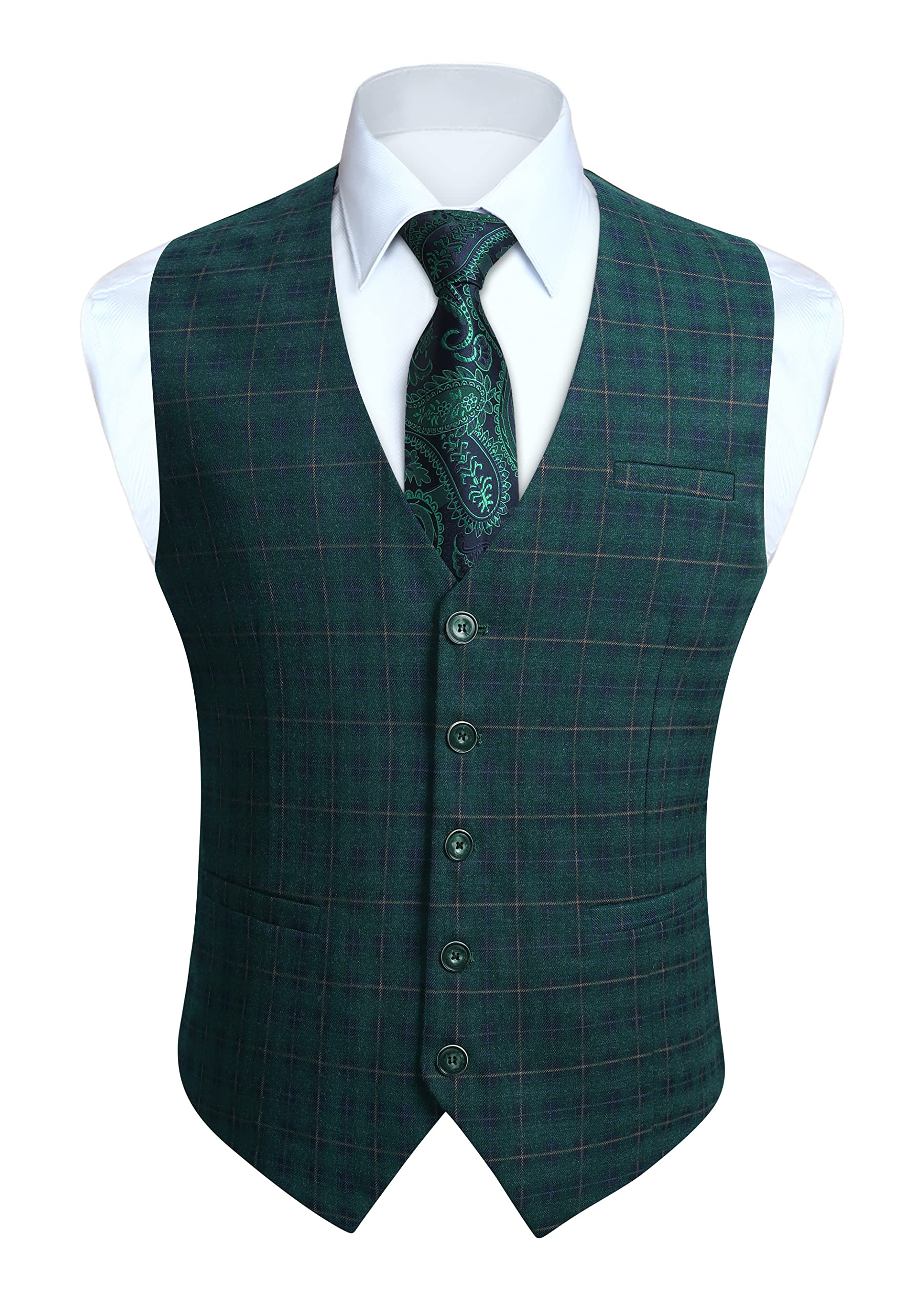 Sponsored Ad - Men's Suit Vest Plaid Dress Vest for Men Slim Fit Formal Business Waistcoat Tuxedo V-Neck Solid Vest for Wedding