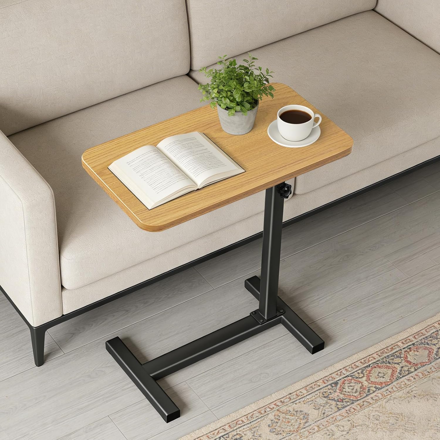 Tinysun C Shaped Small Side Table,Adjustable Tv Tray Side Table for Bedroom,Couch Bed Table TV Trays for Eating with High-Density Board & Carbon Steel Base