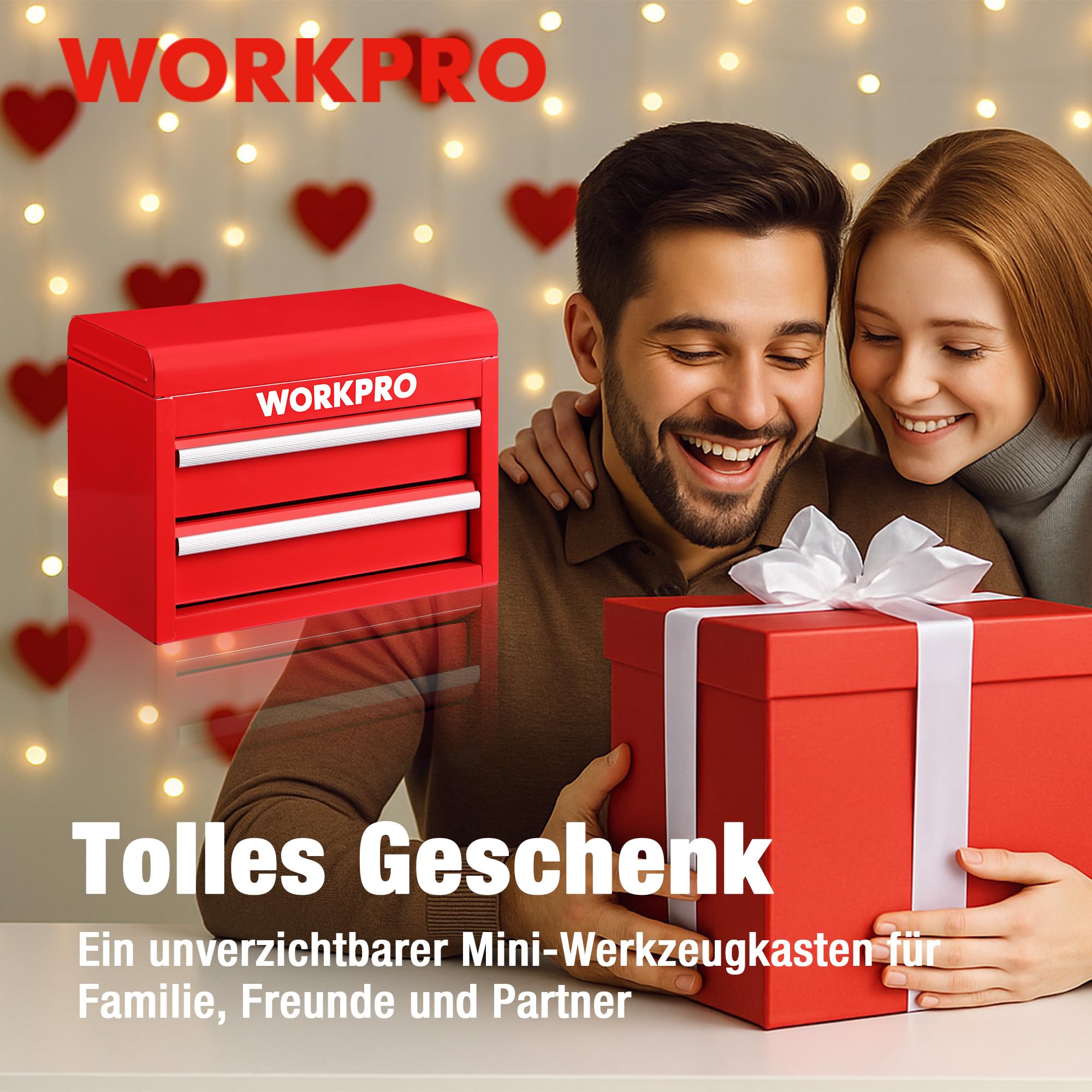 WORKPRO Metall Schubladenbox 2 Schubladen, Rot, Tisch Organizer | Mit oberem Stauraum, ideal für Büro, Schreibtisch und Umkleide, zur übersichtlichen Aufbewahrung von Kleinteilen