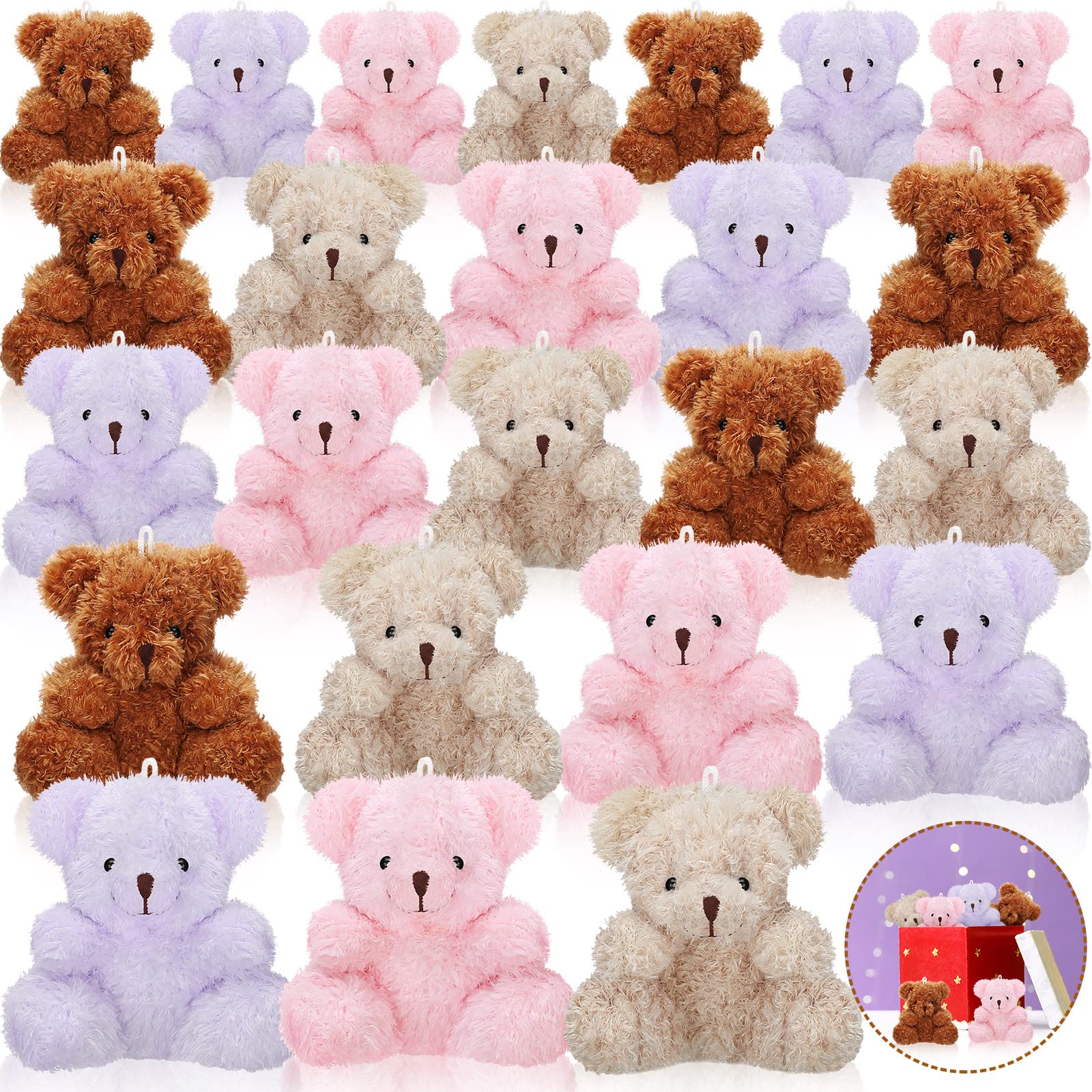 HyDren 24 Pcs 4 in Mini Bear Stuffed Animal Bulk Small Plush Bears Tiny Soft Doll Toy for DIY Keychain Birthday Baby Shower Wedding Christmas Stocking