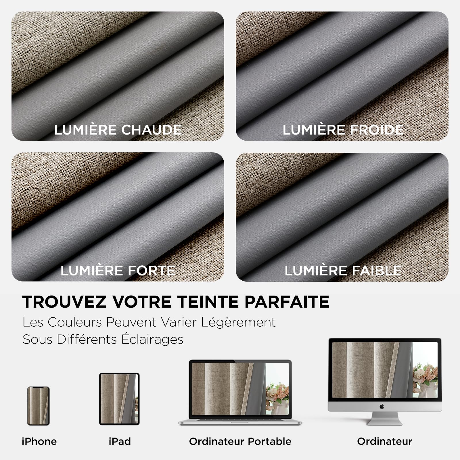 Joydeco 100% Rideau Occultant Thermique Isolant Anti Froid et Chaleur 140x245cm 2 Pièces, Rideaux Opaques Effet Lin à Oeillets Anti UV Anti Bruit, Decoration Chambre Maison Salon - Lin Naturel