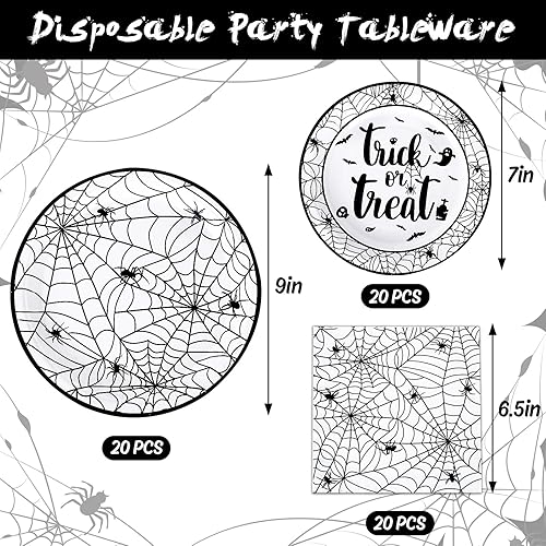 Miniatura 2 de Whaline Platos y servilletas de Halloween, 40 platos de papel de telaraña y 20 servilletas de almuerzo, juego de vajilla desechable para decoración