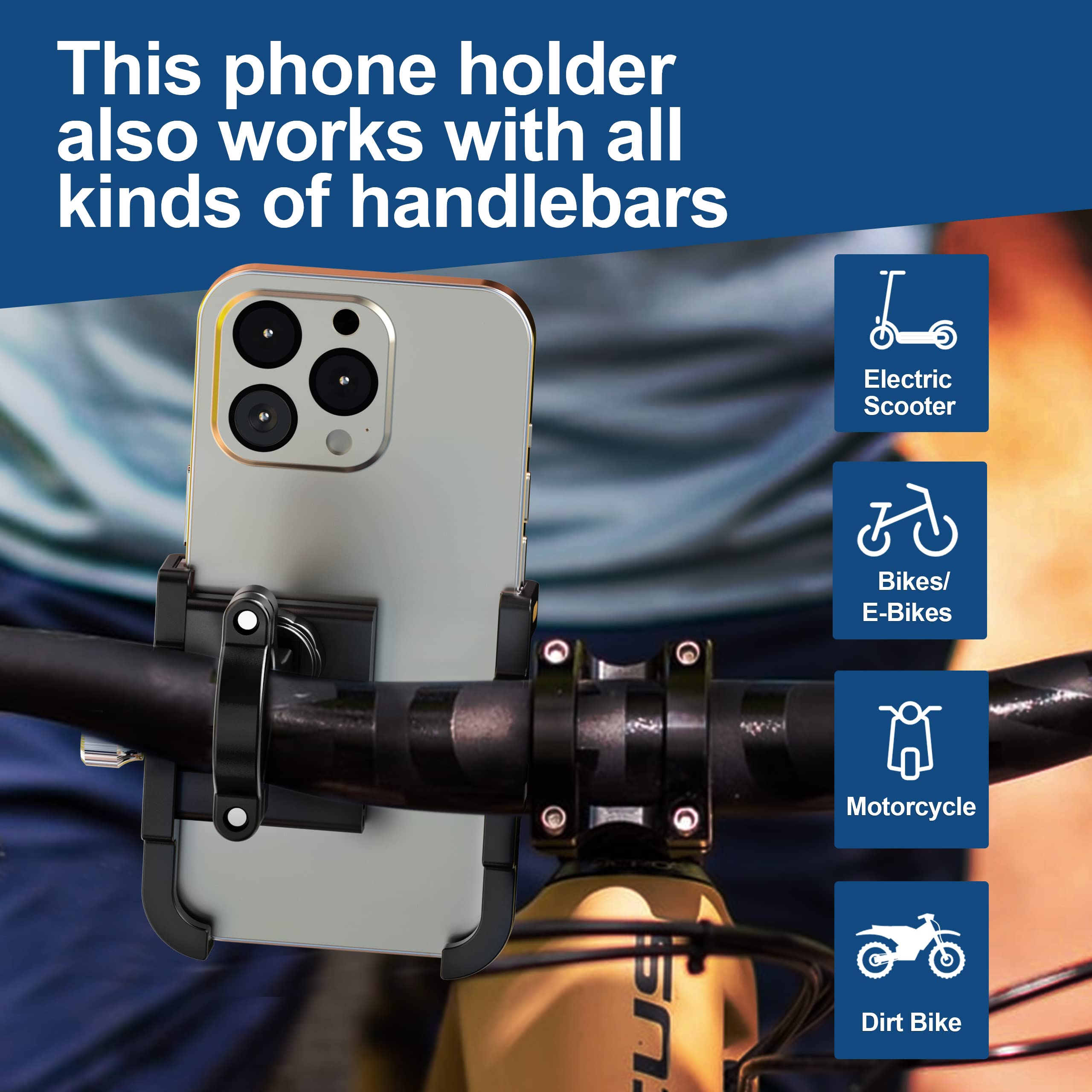 Hiboy Motorcycle Phone Mount, Adjustable Bike Phone Mount, 360° Rotation Phone Holder for Electric Scooter, Mountain, Dirt Bikes, Compatible iPhone & Android