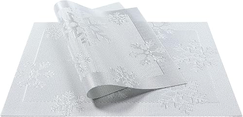 Miniatura 8 de Juego de 4 manteles individuales de vinilo tejido de PVC, antideslizantes, resistentes al calor, color azul, para cocina, ambientales, manteles