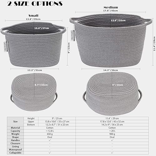 Miniatura 7 de Cesta de almacenamiento ovalada de algodón con asas, organizador de pañales, cesta de ducha para la habitación de los niños de Sea Team