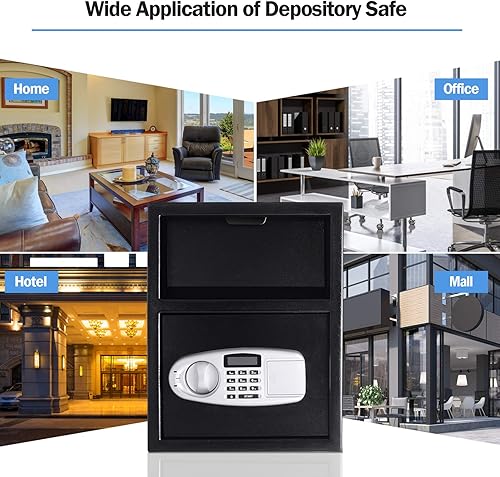 Miniatura 7 de S AFSTAR Caja fuerte digital con llaves de emergencia y ranura de depósito, caja de seguridad electrónica para dinero en efectivo, joyas,