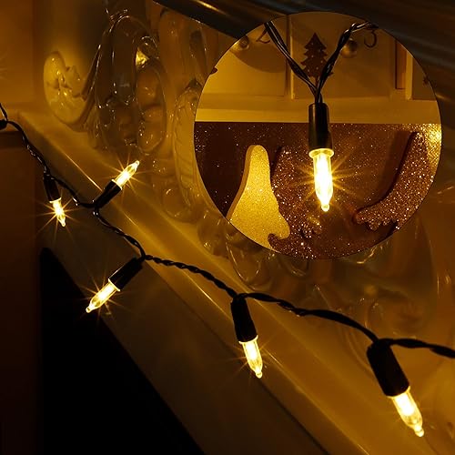 Miniatura 4 de Joliyoou 50 luces LED de Navidad de color blanco cálido, 2 unidades de 16 pies, funciona con pilas, mini tira de luces de Navidad con 8 modos de