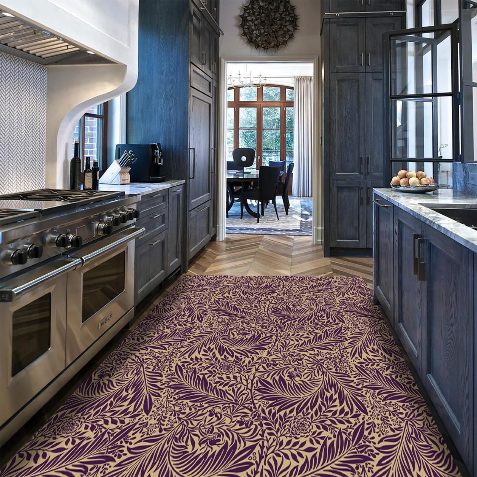 Grand tapis 160x240cm William Morris lavable et antidérapant violet
