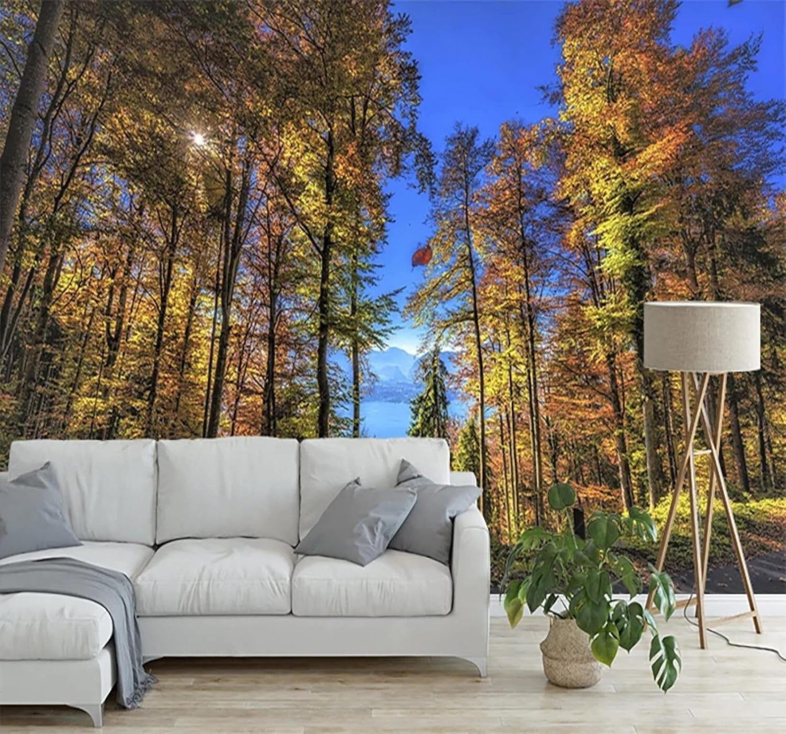 XLMING Three Dimensional Beautiful Autumn Forest Landscape 3D Wallpaper Silky Texture Home Study Office Grey Dining Room Sofa Bedroom Living Room TV Backdrop-300cm×210cm