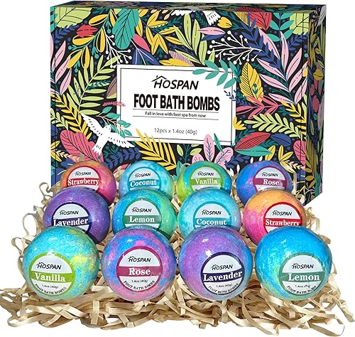 HOSPAN Set de regalo de bombas de baño de pies orgánicos, 12 aceites esenciales ricos en remojo para mamá y papá, bomba de spa de pies hecha a mano