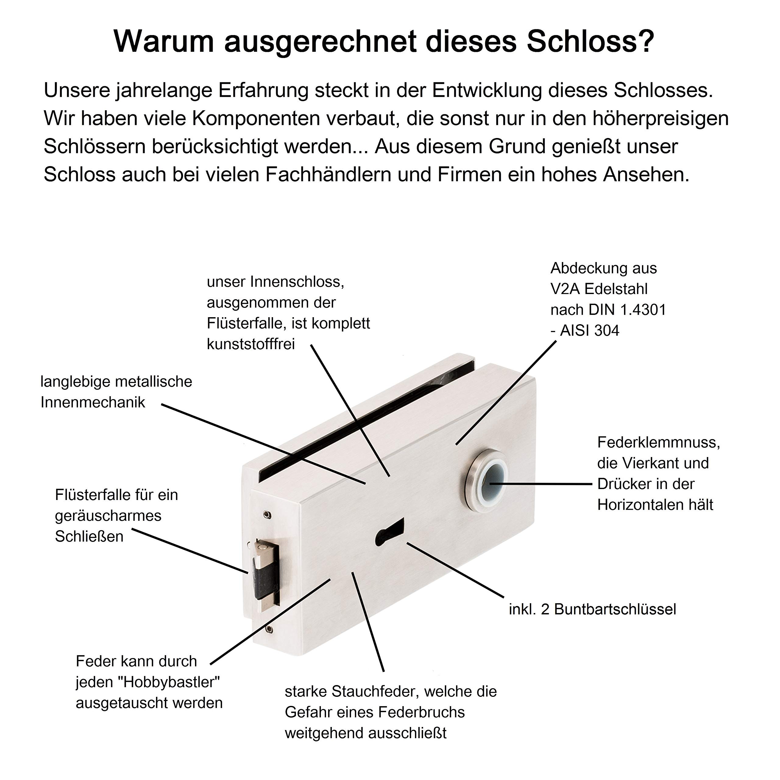 Glastürschloss Q BB | V2A Edelstahl matt | metallische Innenmechanik