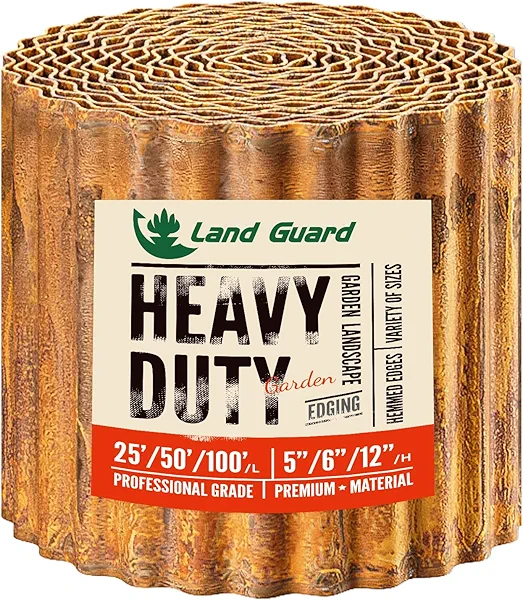 Land Guard Corrugated Garden Edging Border, 6" × 50' Landscape Paver Edging, Tall Landscape Edging, Fence for Garden, Flower Bed, Lawn and Landscape Edging (Rusty)