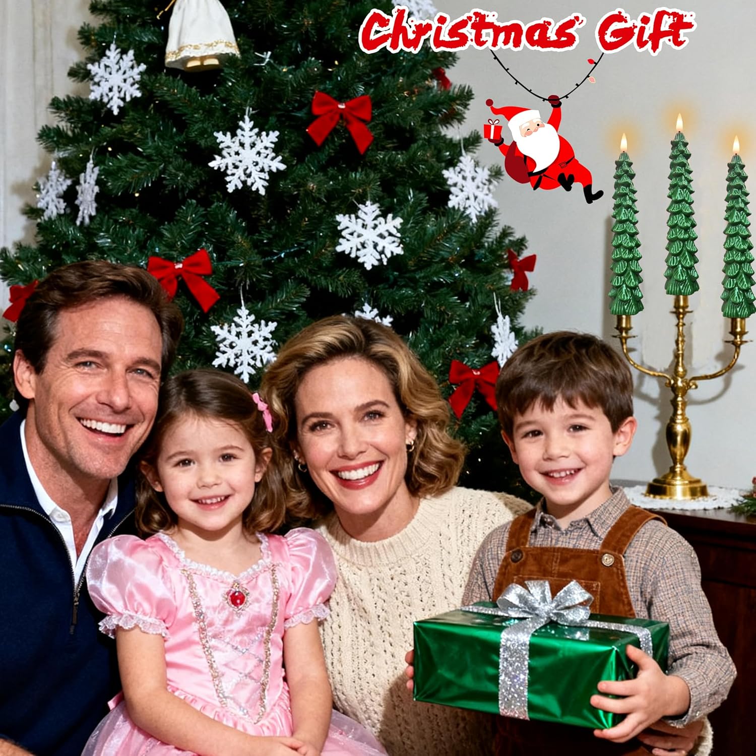 4Pcs Flameless Christmas Tree Candles, 9.6" Battery Operated LED Taper Candles with Remote Timer, Realistic Green Tree Candlesticks Flickering Warm Lights for Xmas Decor Tabletop