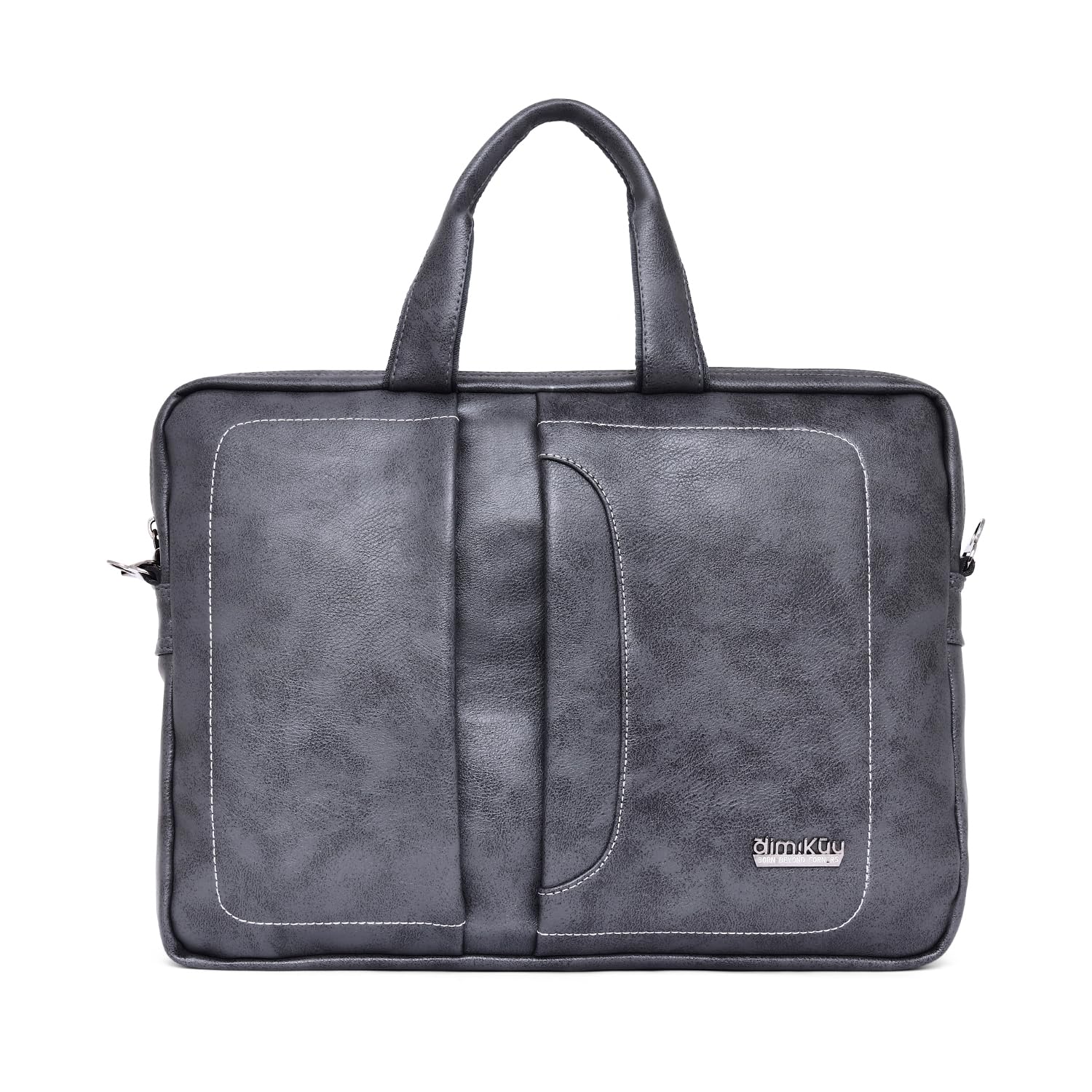 FF 8127 Grey Faux Leather Laptop Office Bag for Men & Women | 15.6 Inch Slim Briefcase with Shoulder Strap | Professional Work & Travel Bag-picture-32