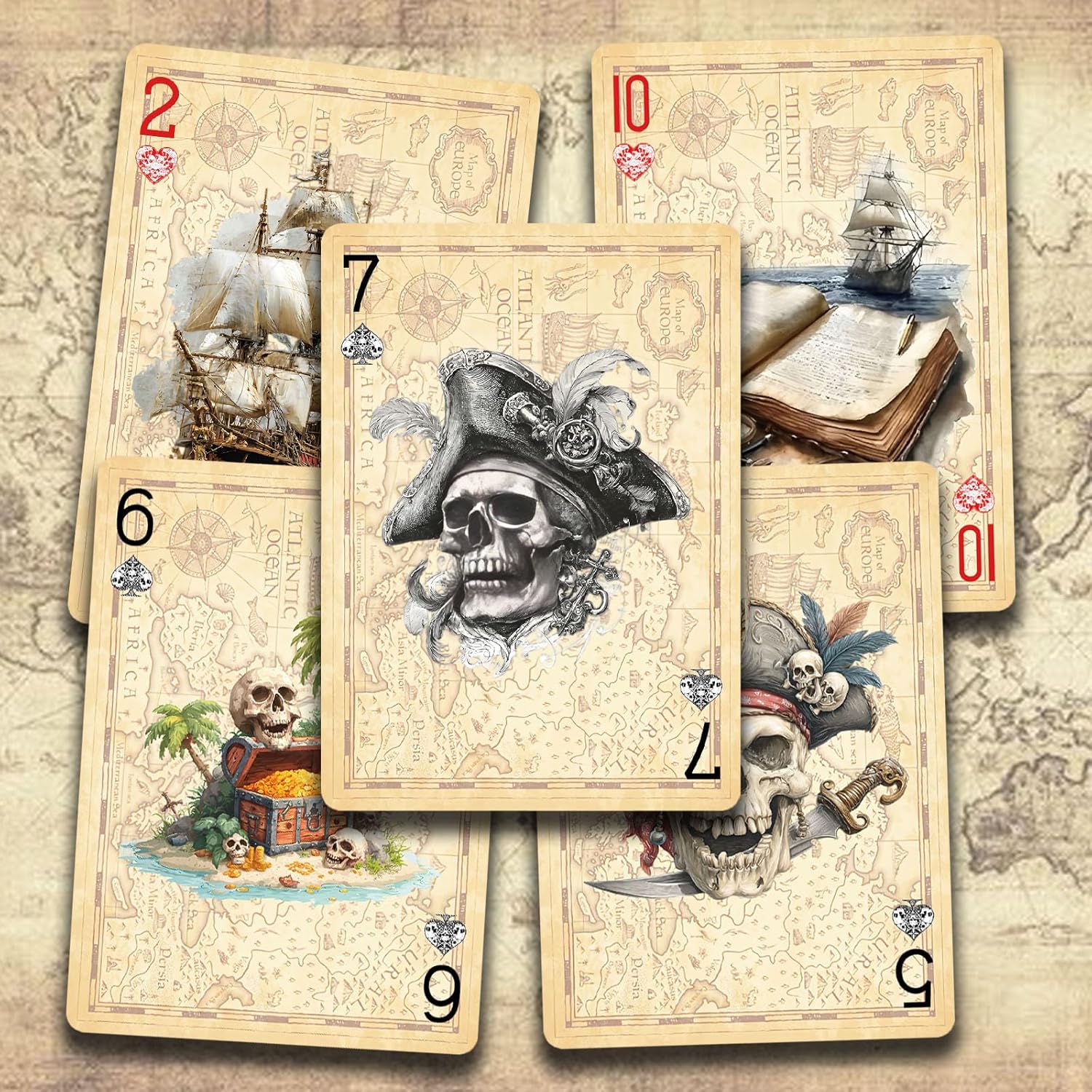 Retro Style Poker Cards, Pirate Series NO.5 Playing Cards, 54 Unique Illustrations Playing Card, Double-Sided Anti Slip Pattern Design, Halloween, Thanksgiving