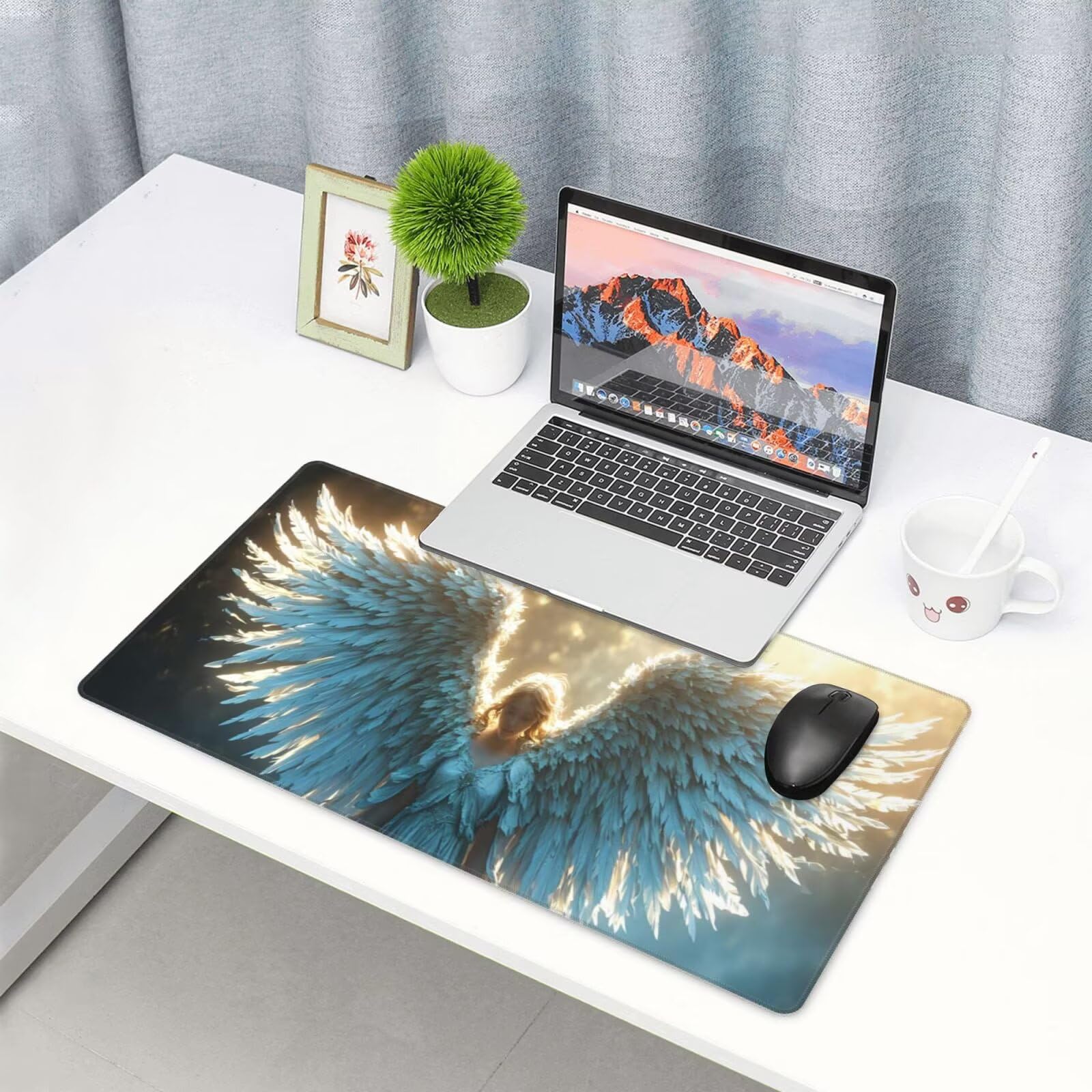 Podkładka pod mysz anioła, duża podkładka pod mysz 1200 x 400 mm, podkładka pod mysz do gier, podkładka na biurko ze zszytymi krawędziami, podkładka pod mysz z klawiaturą, do pracy, gier, biura, domu,