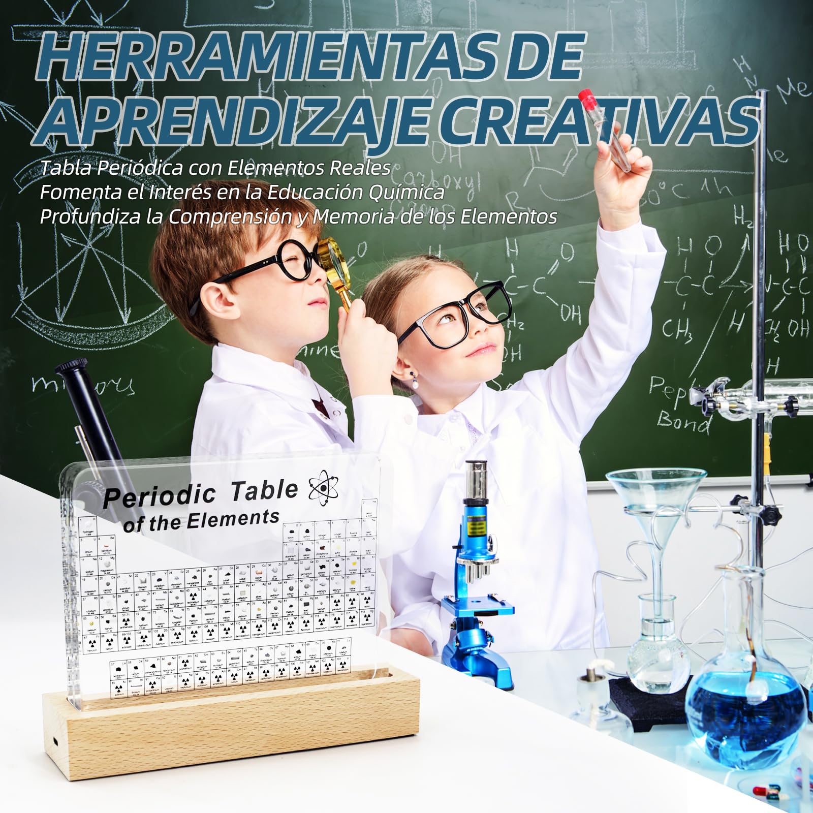 Lámpara de Mesa LED Tabla Periódica con 83 Muestras Reales de Elementos Decoración Científica en Acrílico para Oficina y Habitación Infantil Regalo Educativo Stem Ideal para Estudiantesy Profesores